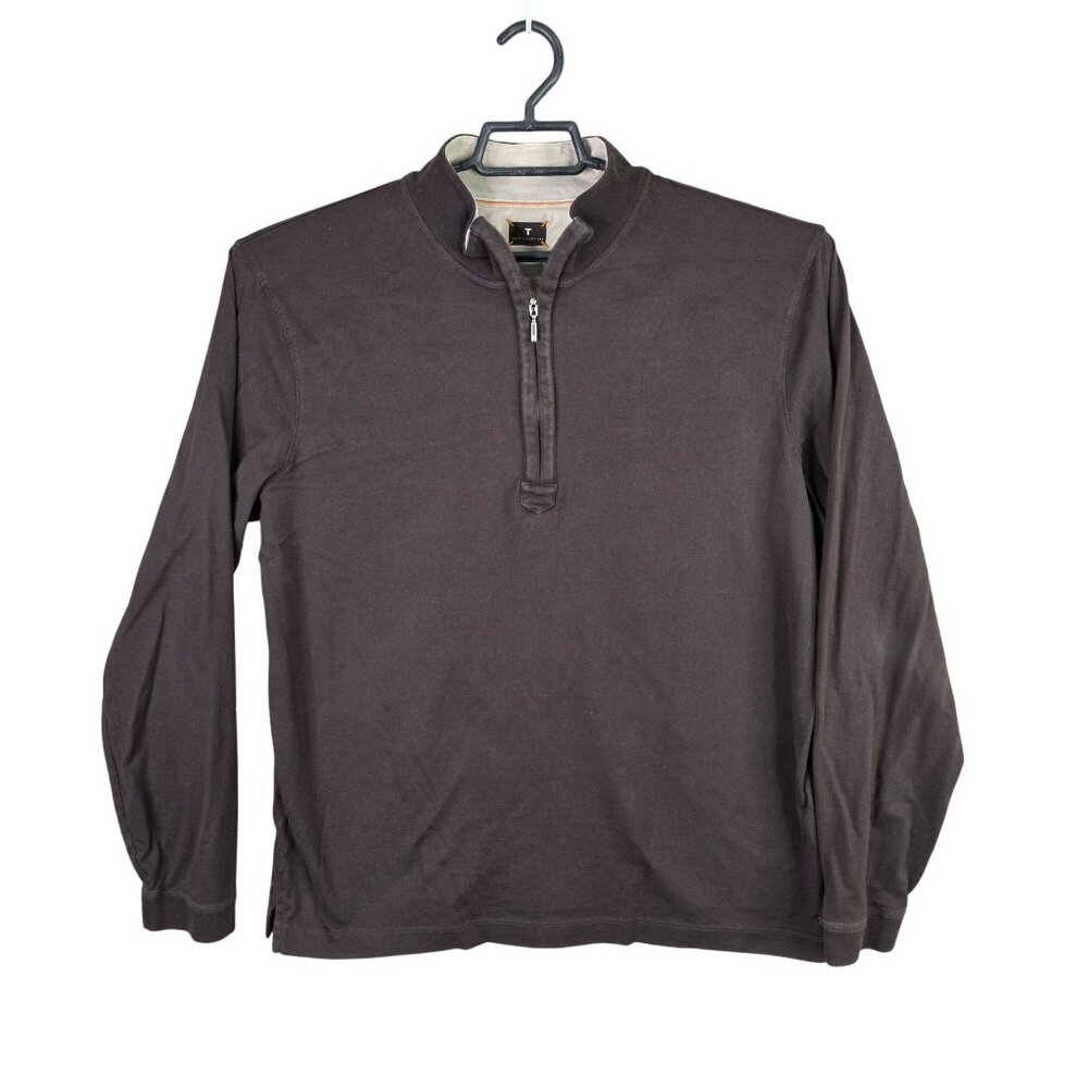 Mens Left Coast Tee 1/4 Zip Pullover Brown Shirt 100% Pima Cotton Long Sleeve XL